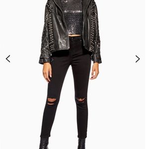 TopShop Jamie High Waist Ripped Black Jeans Petite